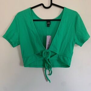 NWT Wild Fable Cropped short Sleeve Shirt | Green Crop Top | size XS
